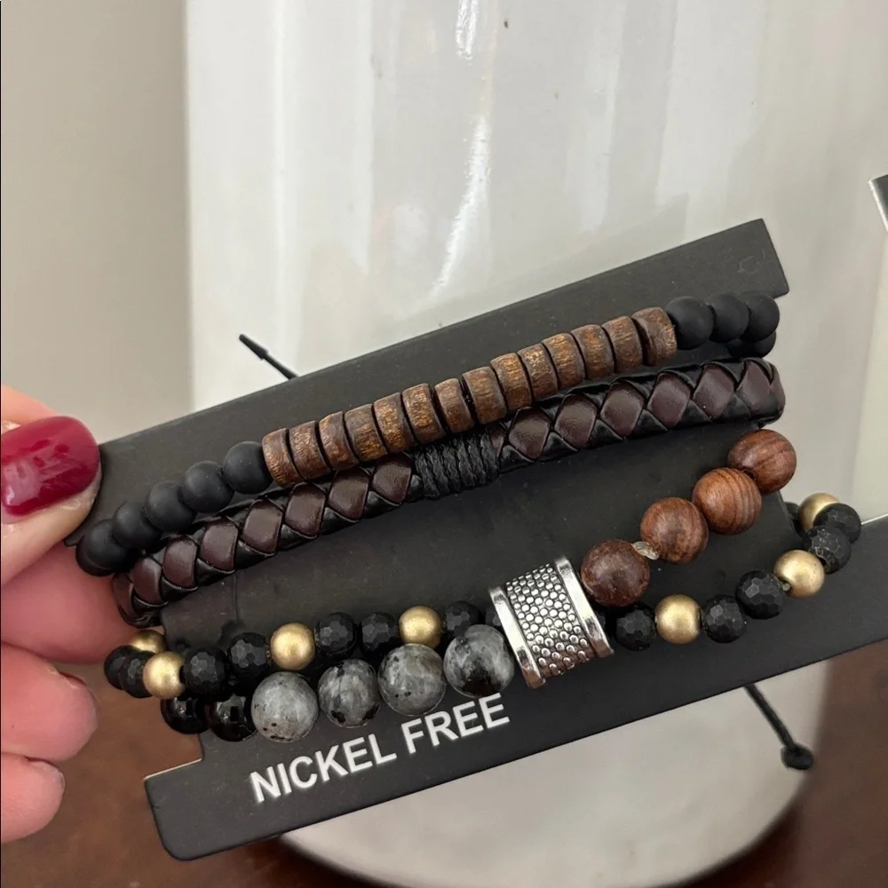 Buddha Wood Bead,flat braided leather,4 row,wrap,adjustable,nickle free bracelet